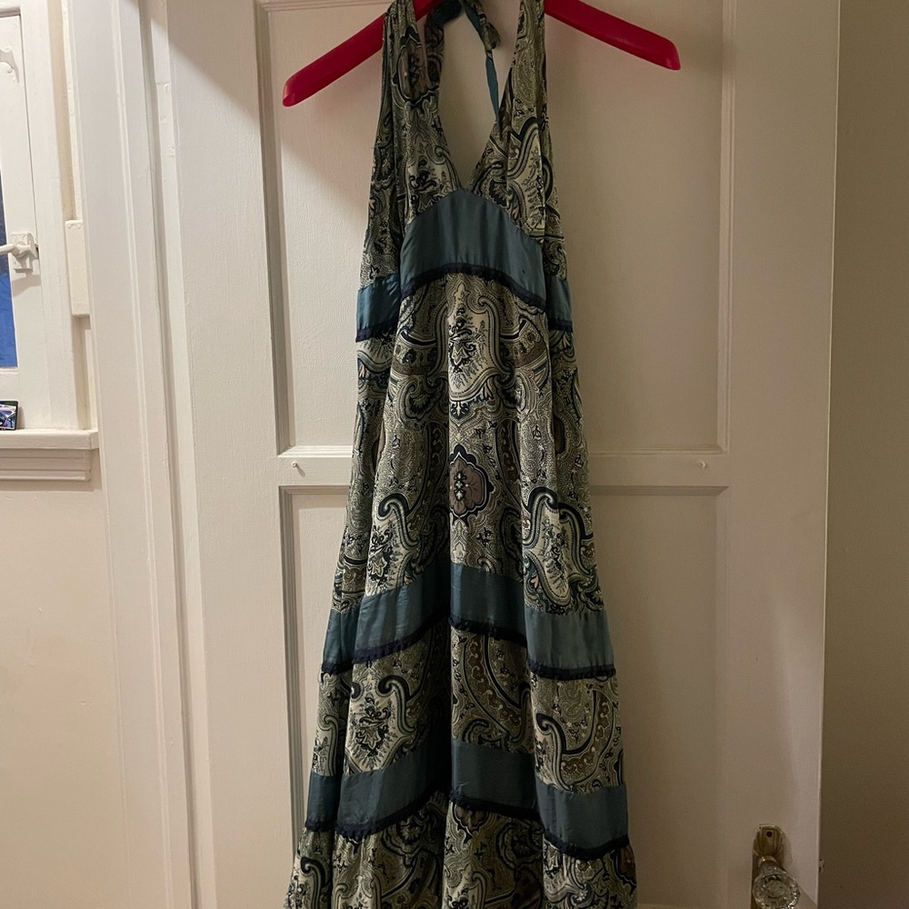 Vintage FORK Elegant Paisley Halter Hippie Dress